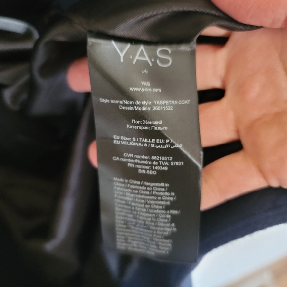 Y.A.S. , Zip Front Colarless Coat, Navy, Size Small - Picture 11 of 11